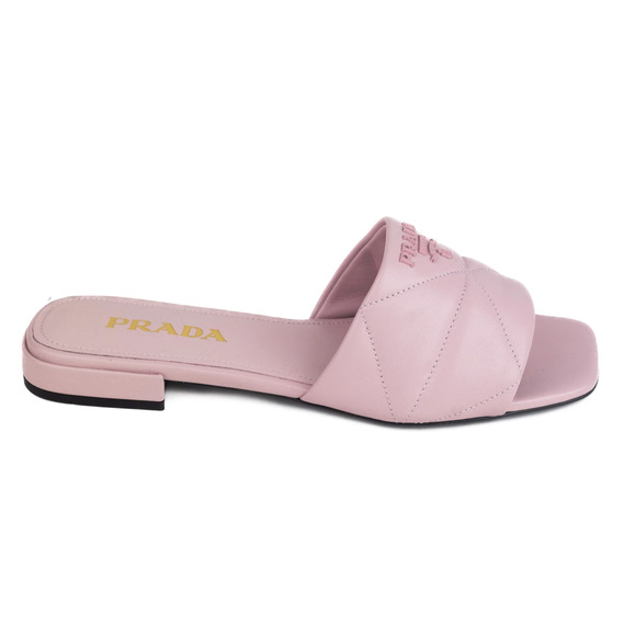 Prada Alabastro Pink Quilted Nappa Leather Logo Slide Sandal Flat Sabots Mule 36 - Picture 1 of 12